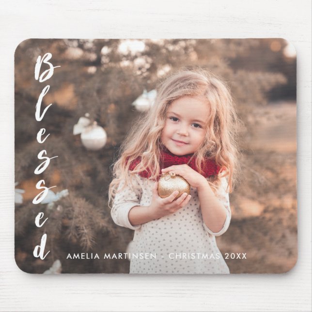 Alfombrilla De Ratón Blessed Script Inspiradores Navidades Foto (Frente)