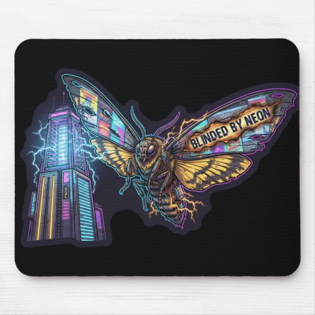 Alfombrilla De Ratón Blinded By Neon – Cyberpunk Moth City Lights (Frente)