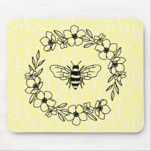 Alfombrilla De Ratón Blossom Bee Wreath amarillo Floral Mouse Pad