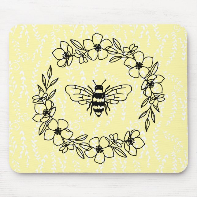 Alfombrilla De Ratón Blossom Bee Wreath amarillo Floral Mouse Pad (Frente)