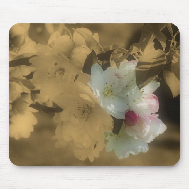 Alfombrilla De Ratón Blossom de primavera Sepia Flores Mousepad (Frente)