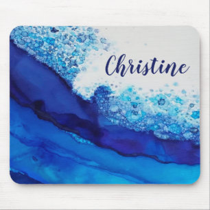 Alfombrilla De Ratón Blue Alcohol Ink Modern Simple Elegant Name