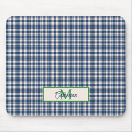 Alfombrilla De Ratón Blue and Green Gingham Plaid Tartan Monogram