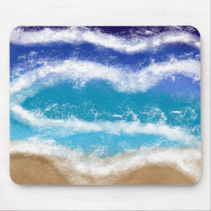 Alfombrilla De Ratón Blue and Teal Ocean Waves Sandy Beach