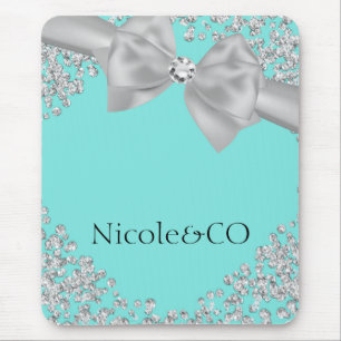 Alfombrilla De Ratón Blue Big White Bow Diamonds Glam Personalizado