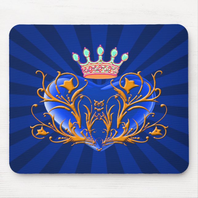 Alfombrilla De Ratón Blue Crown Filigree Almohadilla del ratón para el  (Frente)