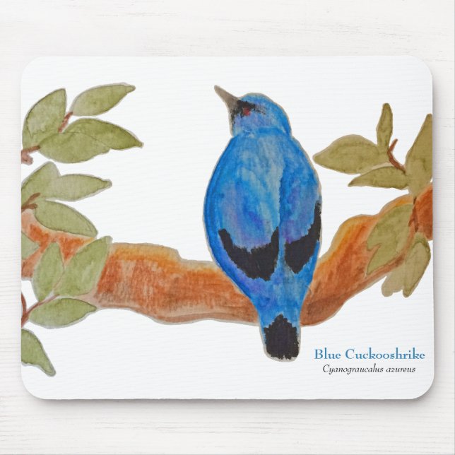 Alfombrilla De Ratón Blue Cuckooshrike Watercolor Bird (Frente)