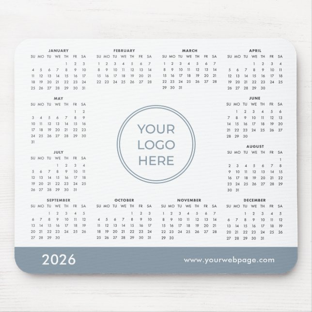 Alfombrilla De Ratón Blue Custom 2026 Calendar Business Logo Mouse Pad (Frente)