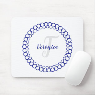 Alfombrilla De Ratón Blue Decorative Circle Monogram Mouse Pad