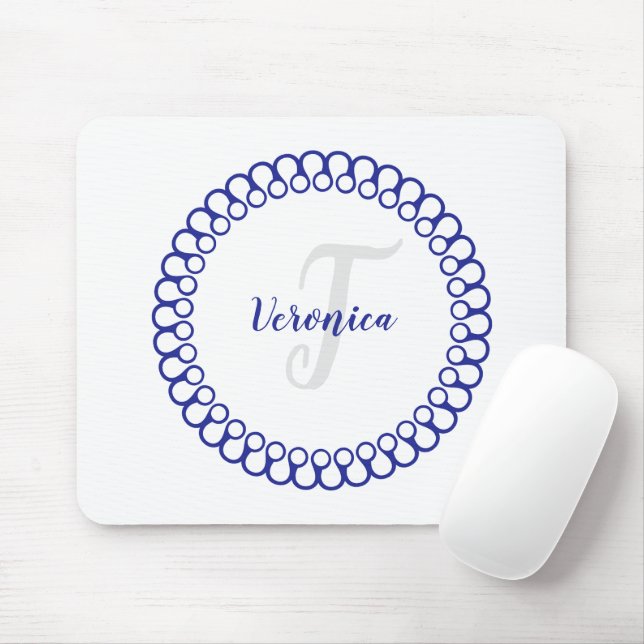 Alfombrilla De Ratón Blue Decorative Circle Monogram Mouse Pad (Con ratón)