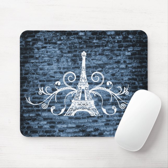 Alfombrilla De Ratón Blue Eiffel Tower Grunge Mouse Pad (Con ratón)