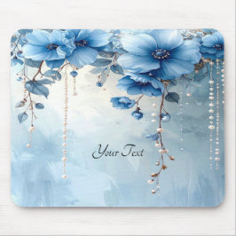 Alfombrilla De Ratón Blue Flowers and Pearls Mousepad