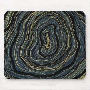 Alfombrilla De Ratón Blue Gold Swirl Glam Art