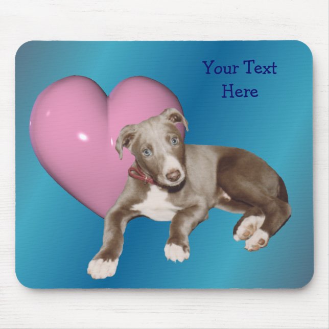 Alfombrilla De Ratón Blue Greyhound Puppy Pink Heart Mousepad (Frente)