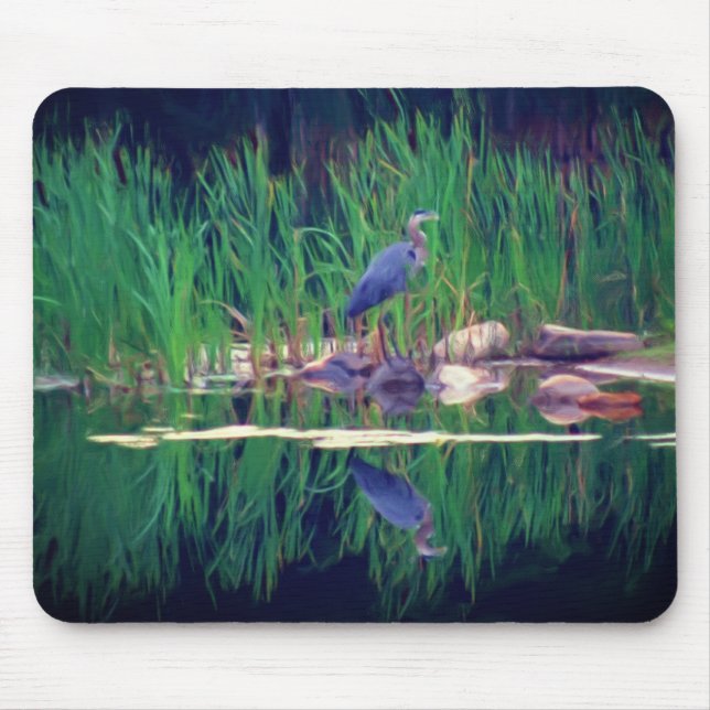 Alfombrilla De Ratón Blue Heron Reflings Animal Art (Frente)