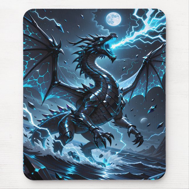 Alfombrilla De Ratón Blue Lightning Black Dragon Storm Fantasy Gaming (Frente)