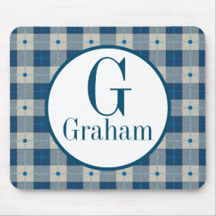 Alfombrilla De Ratón Blue Lodge Plaid Monograma personalizado