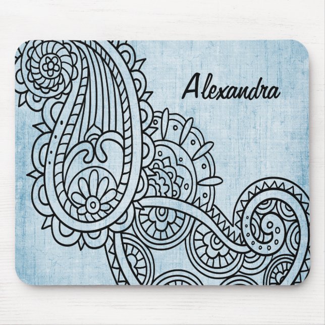 Alfombrilla De Ratón Blue Mehndi Motif Mousepad (Frente)