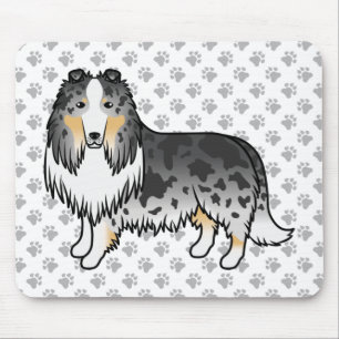 Alfombrilla De Ratón Blue Merle Rough Collie Cute Cartoon Dog & Paws