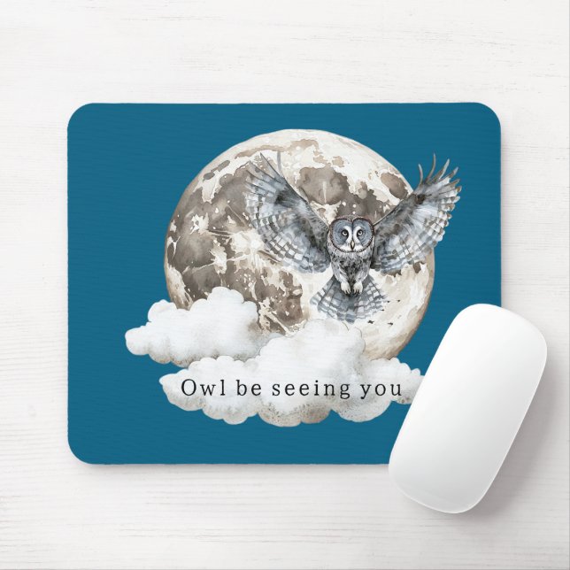 Alfombrilla De Ratón Blue Moon Owl Be Seeing You (Con ratón)
