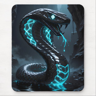 Alfombrilla De Ratón Blue Neon Black Snake Glowing Cobra Fantasy Gaming
