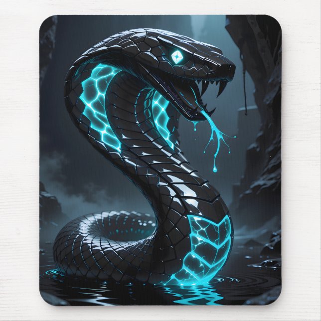 Alfombrilla De Ratón Blue Neon Black Snake Glowing Cobra Fantasy Gaming (Frente)