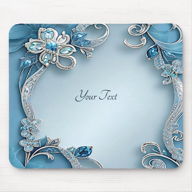 Alfombrilla De Ratón Blue Ornate Floral Mousepad (Frente)