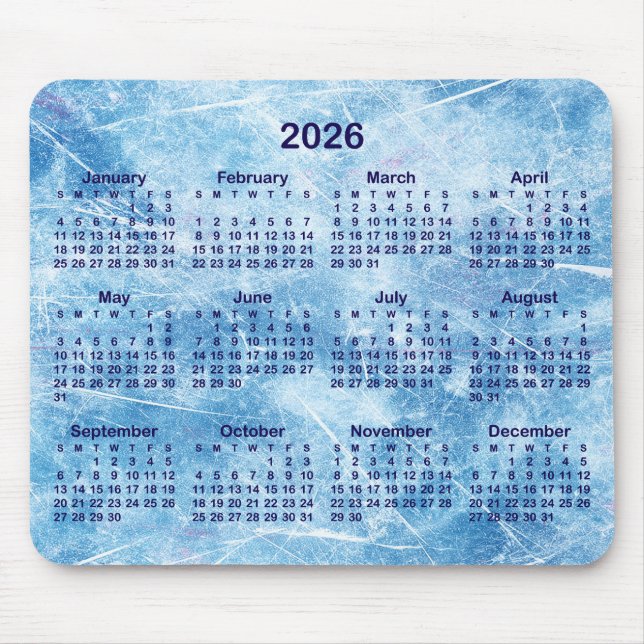 Alfombrilla De Ratón Blue Scratched Ice 2026 Calendar (Frente)