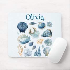Alfombrilla De Ratón Blue Seashell Mouse Pad | Custom Name