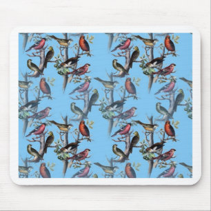 Alfombrilla De Ratón Blue Vintage Art Birds accesorios de patrón LeahG