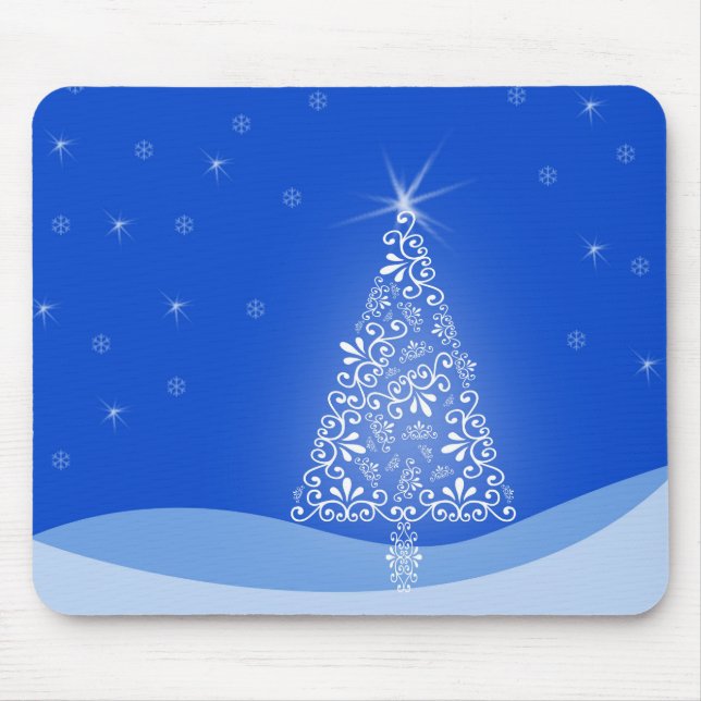 Alfombrilla De Ratón Blue White Merry Christmas Tree Stars Night Light (Frente)