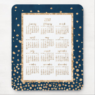 Alfombrilla De Ratón Blue Yearly 2017 Calendar Mouse Pads Gold Confetti