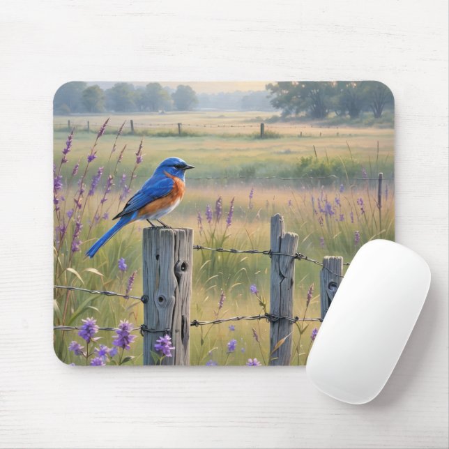 Alfombrilla De Ratón Bluebird On Country Fence (Con ratón)