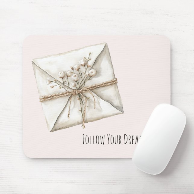 Alfombrilla De Ratón Blush Pink Romantic Flowers Envelope Dreams (Con ratón)