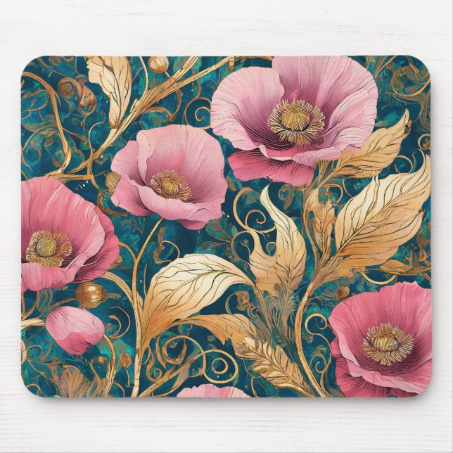 Alfombrilla De Ratón Blush Poppy Scroll  - Art Nouveau Floral (Frente)