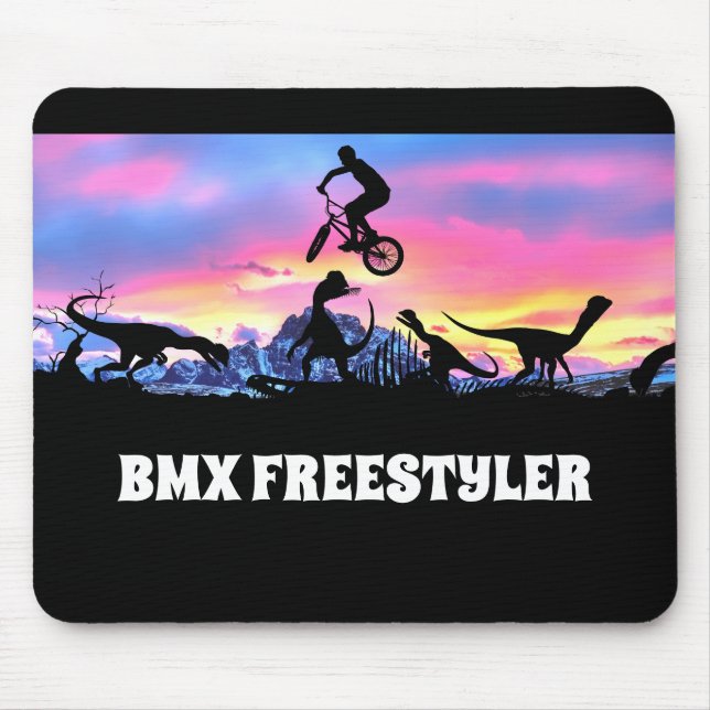 Alfombrilla De Ratón BMX Freestyler con dinosaurios (Frente)