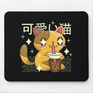 Alfombrilla De Ratón Boba Cat Kawaii Anime Chicas de comida japonesa