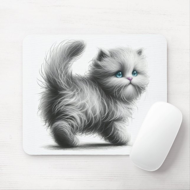 Alfombrilla De Ratón Boceto de gatito sobre blanco (Con ratón)