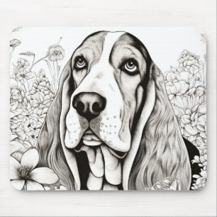 Alfombrilla De Ratón Boceto de perro Basset en la naturaleza pacífica