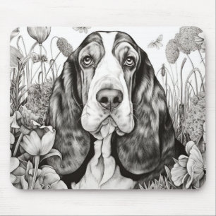 Alfombrilla De Ratón Boceto de perro Basset en la naturaleza pacífica