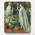 Alfombrilla De Ratón Boda de cosecha, novia y novio con Menorah<br><div class="desc">Imagen de la ceremonia del amor al ilustracion vintage y boda romántico que presenta a una pareja casada en una hermosa sinagoga con vidrieras,  flores y una menorah de siete ramas. La novia lleva un vestido largo y blanco boda y el novio es guapo en su esmoquin.</div>
