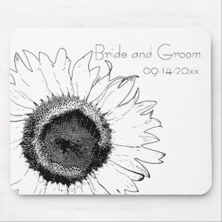 Alfombrilla De Ratón Boda de girasol blanco y negro