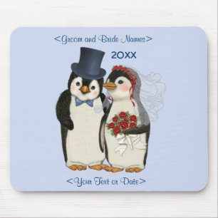 Alfombrilla De Ratón Boda de Pingüino Bride y Groom Tie - Personalizar