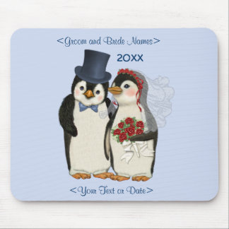 Alfombrilla De Ratón Boda de Pingüino Bride y Groom Tie - Personalizar