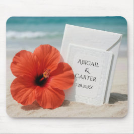 Alfombrilla De Ratón Boda en la playa con flor de hibisco