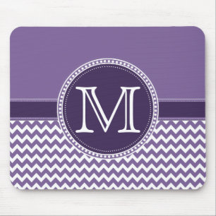 Alfombrilla De Ratón Boda Monograma Zigzag Chevron morado y blanco