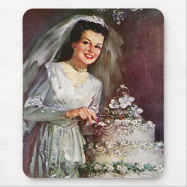 Alfombrilla De Ratón Boda Vintage, Novia Cortando la Torta de Boda