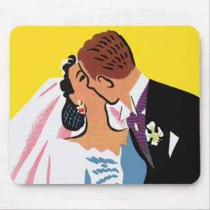 Alfombrilla De Ratón Boda Vintage, Novios Recién Casados Besándose