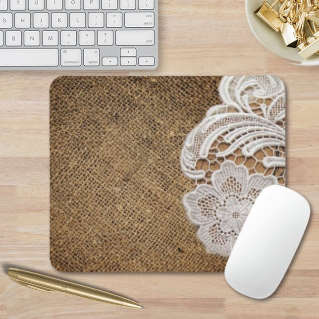 Alfombrilla De Ratón bohemia rústica de campo occidental, burlap y lace (bohemian rustic western country burlap and lace mouse pad)