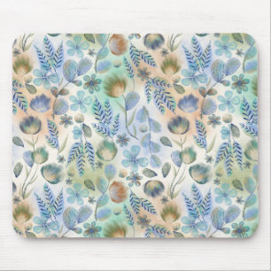 Alfombrilla De Ratón Boho Blue Green Whimsical Floral Botanical